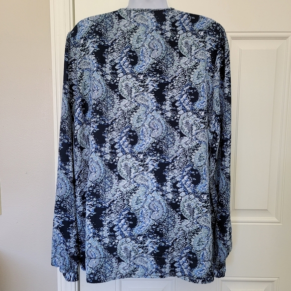 Joie Blue Parisian Paisley Long Sleeve Blouse Front Tie Tassles Size Large - Picture 5 of 12